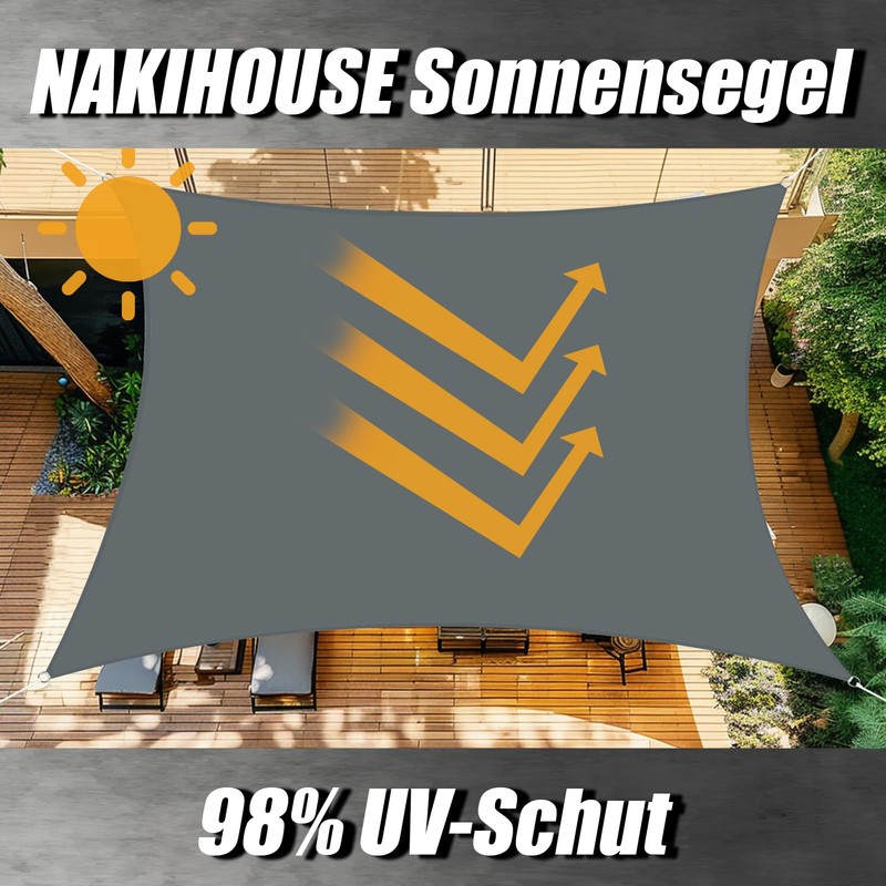 NAKIHOUSE Sun Sail, Waterproof, 2 x 4 m, Rectangular, Premium