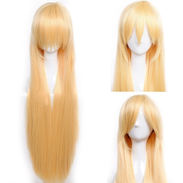 S-noilite 40" Long Anime Cosplay Wigs Synthetic Women Blonde Costume Wig Long Curly Party Costume Wig Layered with Bangs and Cap Halloween Wigs Super Long Cosplay Full Rapunzel Wigs - Golden Blonde