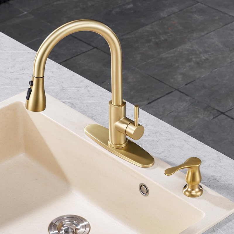 GAGALIFE Kitchen Sink Soap Dispenser Gold, Built in Soap Dispenser
