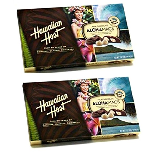 Hawaiian Host Aloha Macs Milk Chocolate Macadamia Nuts (7 ounce box, 14 pieces) (2 Boxes)