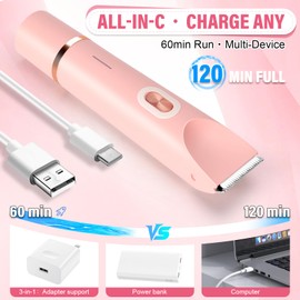 Nest Timber Women's Bikini Trimmer, 2-in-1 Electric Shaver for Bikini Line, Legs, Underarms, Face - Waterproof Women's Electric Shaver for Sensitive Skin, USB Rechargeable (Pink)