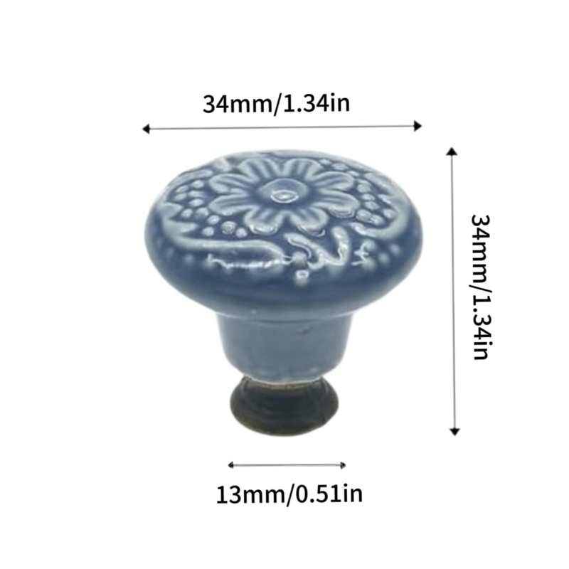 Eledabra 6 Pcs Blue Ceramic Kitchen Cabinet Knobs, Retro Ceramic