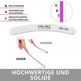 INLAQ® Banana File 100/180, Professional Nail File, Curved File, Durable Disposable Nail File for Gel Nails, Acrylic and Natural Nails | Pack of 25