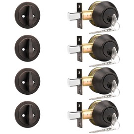 Probrico 4 Pack Oil Rubbed Bronze Single Cylinder Deadbolt Lock Set, Keyed One Side Door Lock for Exterior and Interior Door, All Keyed Alike