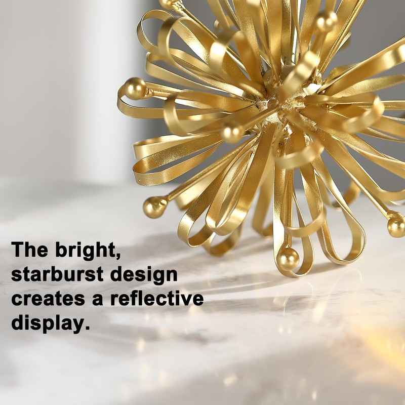 Retrome 6.7" Decorative Metal Starburst Tabletop Shelf Sculpture Accent, Gold
