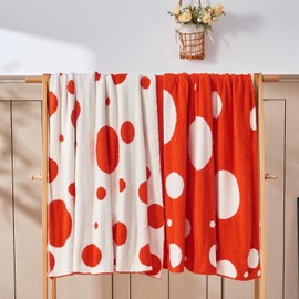Douceur Polka Dot Throw Blanket for Couch Sofa Bed, Cozy Fluffy Super Soft Throw Blanket, Plush Red Orange Throw Blanket, 50×60 inches