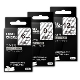 Airmall CASIO Nameland Tape, 0.3 inch (6 mm), 0.3 inch (9 mm), 0.5 inch (12 mm), Transparent, CASIO Nameland Tape Cartridge, Black Character, XR-6X, XR-9X, XR-12X, Compatible Product, 1 Each 1 Piece,