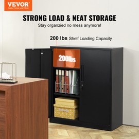 VEVOR Metal Storage Cabinet with 2 Magnetic Doors and 2 Adjustable Shelves, 200 lbs Capacity per Shelf, Locking Steel Storage Cabinet, 42'' Metal Cabinet with 3 Keys, for Office, Garage, Home