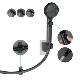 GwernKB RV Shower Head with Hose,5-mode High Pressure Shower Head with On Off Switch Water Saving for Camper, No Drilling Wall Mount Handheld Shower Holder and Adhesive Hose Guide Ring (Black)