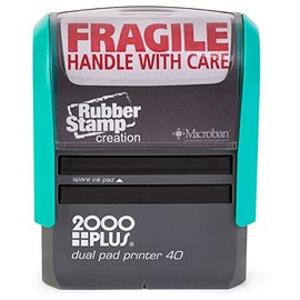 Fragile Handle with Care Self Inking Stamp, Printer 40 w/ 2 Pads - Red Ink (Large)