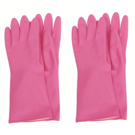 Myungjin (2 Pairs Reusable Waterproof Household Dishwashing Non-Slip Cleaning Latex Rubber Kitchen Gloves (Pink, Small)
