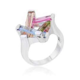 Kate Bissett 10ct Multicolor CZ Rhodium Cocktail Ring Size 10