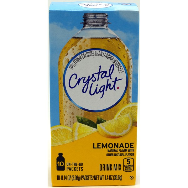 Crystal Light On The Go mezcla de bebida de limonada natural, caja de 10 paquetes (paquete de 8)