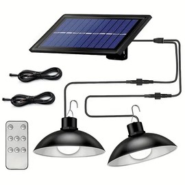 Solar Powered Outdoor LED Light, 1 Count 2-head Solar Chandelier, Waterproof Outdoor Solar Light with Remote Control For Garden Pavilion House Landscape, Solar Lights Outdoor Lamp - Specification: 2-head Warm Light, Color: Black