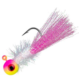 Dr.Fish 10 Pack Tinsel Flash Jig Heads Fishing Crappie Round Ball jig Freshwater Swimbait Marabou Bass Fishing Hook Trout Walleye Panfish Bluegill 1/32oz Pink and Yellow