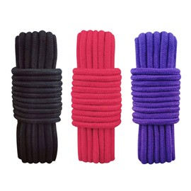 HanyHere Cotton Rope, 3 Rolls Multipurpose Long Soft Braided Craft Cotton String, 8mm Thick Strong Twine Cord for Climbing Plants, Floristry, DIY Crafts(32 Inches Each Roll) (3roll-Black+red+Purple)