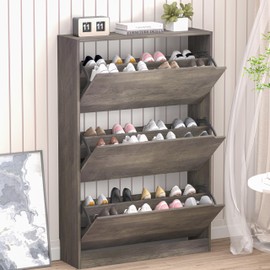 BORNOON Shoe Cabinet with 3 Flip Drawers, Hidden Wood Shoe Cabinet,Freestanding Shoe Storage Cabinet for Entryway Hallway
