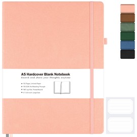 Blank Notebook, Hardcover Sketch Book, 8.5 x 5.5 Large Blank Journal, No Bleed Thick Paper Sketchbook for Drawing, Unlined Notebook Journal for Women Men School, A5 Leather Sketchbook, Lay Flat, Pink