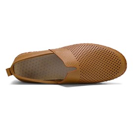 Mocasines de piel genuino para hombre, zapatos de caminar suaves y perforados, Beige Bronceado, 27 cm