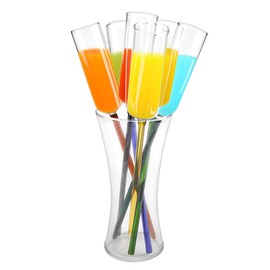 DOERDO DD 6Pcs Champagne Flutes Long Stem Wine Glasses Baseless Toasting Flute Set Cocktail Highball Cup for Party, with Holder