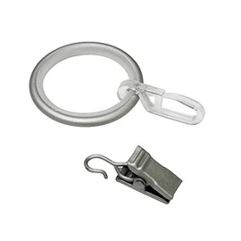 Gardinia 32462 Curtain Rings with Sliding Insert, Folding Hook and Clip, Metal, for Diameter 19 mm Silver, Pack of 10, 3.9 / 3 cm, 10, 3.9 / 3.0 cm