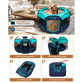 KingCamp X-Large Dog Playpen Indoor/Outdoor Pop-Up Pet Tent with Removable Cover Portable Foldable Crate for Dogs, 50" Pet Playpen with Carry Bag Green