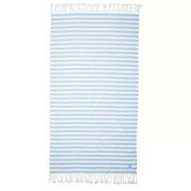 Victoria's Secret Victoria Secret Beach Blanket Blue White Stripe Fringe Tassels 34 x 64 Fold Up