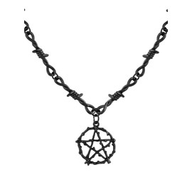 HAQUIL Black Plated Wiccan Pentagram Necklace, Gothic Thorns Barbed Wire Chain, Wiccan Goth Jewelry Gift