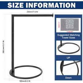 NearMoon NearMoon Hand Towel Holder Stand, Thicken Metal L Shape Hand Towel Rack, Small Towel Ring Stand, Stable Free-Standing Towel Bar for Bathroom Kitchen Vanity Countertop, 8 L 14 H (Matte Black, 1 Pack)