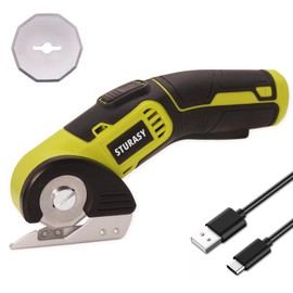 Sturasy Cordless Electric Scissors, Power Cardboard Cutter with Safety Lock, 4V 2000mAh Electric Box Cutter for Cardboard, Fabric, Carpet, Leather, Paper, Plastic, Packages, Green Rotary Cutter