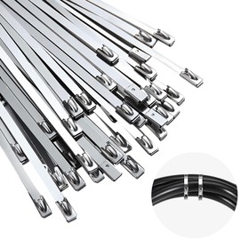 Metal Zip Ties 24 inch 40pcs 304 Stainless Steel Zip Ties Heavy Duty Multi-Purpose Self-Locking Cable Ties for Machinery, Vehicles, Exhaust Wrap, Farms, Pipes, Roofs, Cables, and Outdoor Fence (20)