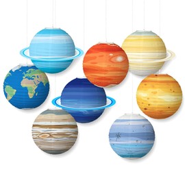 xocome 8 PCS Planet Paper Lanterns, Multicolor Solar System Paper Lanterns for Classroom Science, Birthday Party, Outer Space Themed Party Decorations