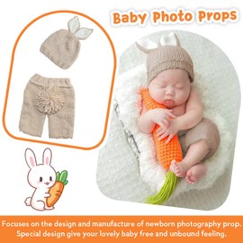 Generic TokiySn-baby Newborn Photography Baby Outfits Clothes for Newborn Rabbit Radish Crochet Knitted Photography Prop Outfit Set, Cream