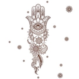 Pinenjoy Hamsa Hand Wall Decal Mandala Lotus Flower Pattern Wall Stickers 23x36inch DIY Removable Self-Adhesive Vinyl Indian Buddhism Wall Clings for Yoga Meditation Room Living Room Bedroom Decors