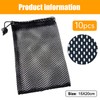 10PCS Compact Black Nylon Mesh Pouches with Drawstrings – 15x20cm