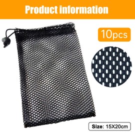 10PCS Compact Black Nylon Mesh Pouches with Drawstrings – 15x20cm Mini Travel Organizers, Breathable Storage Sacks for Essentials