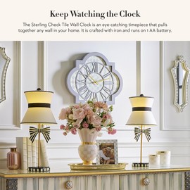 MACKENZIE-CHILDS Wall Clock, Decorative Enamel Clock for Kitchen and Living Room, Gray-and-White Sterling Check