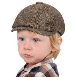 Kids Vintage Newsboy Cap Beret-Cabbie-Hat-Pageboy-Caps Tweed Flat Driver Hat for Boys Girls 4-9 Years Coffee