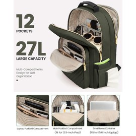 LOVEVOOK Mochila para laptop para mujer, acolchada, para trabajo, de negocios, para computadora, elegante, 15.6 pulgadas, verde oscuro
