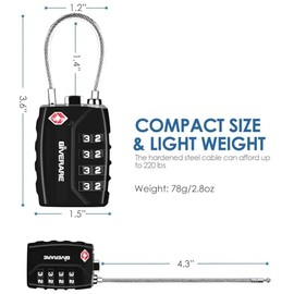 Paquete de 2 cerraduras de equipaje de viaje aprobadas por la TSA, cerradura de combinación de cable de metal de 4 dígitos, candados de aleación, candado a prueba de intemperie para casillero, bolsa