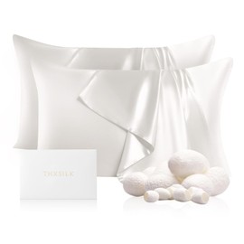 THXSILK Set of 2 100% Silk Pillowcases for Hair and Skin, Both Sides Grade 6A+ 22 Momme Mulberry Silk Pillow Case with Hidden Zipper, Soft & Smooth White Pillowcases(2pcs, Queen Size 20"x30")