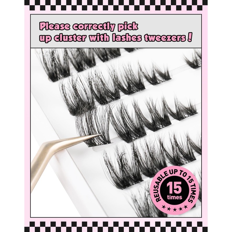 Cat Eye Cluster Lashes,10-15mm DIY Eyelash Extensions,Natural Cluster Eyelashes for