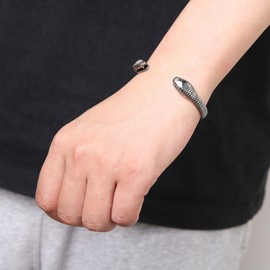HZMAN Snake Cuff Bracelet for Men Gothic Punk Stainless Steel Double Snake Heads Cuff Bracelet Biker Bracelet Jewelry Gift