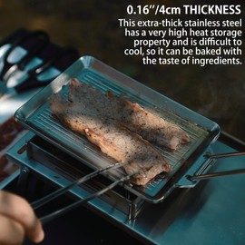 CAMPINGMOON Grill Griddle Plate for Camping Grilling 304 Stainless Steel DO-21,DO-2117 L 8.3'' x W 5.5'' x T 0.16'' Extra-thick with Removable Handle (Plate with Cover (DO-2117))