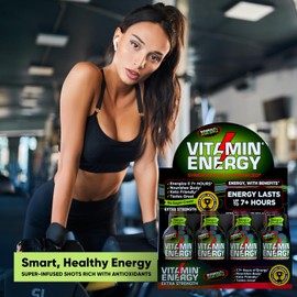 Vitamin Energy Pre Workout Drink - Keto Friendly Sugar Free Shots | Natural Clean Green Tea Caffeine with Proprietary Endurance Blend | Energize up to 7+ Hours - Sour Apple - 1.93 Fl Oz- Pack of 24