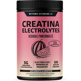 BEYOND VITAMINS Creatina Monohidratada con Electrolitos y Ciclodextrina para Mejor Absorción e Hidratación Bebida Efervescente con Vitaminas y Minerales Sin Azúcar 30 Porciones (Sandía)