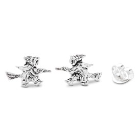 WINDALF ZULI Lucky Stud Earrings 9 mm Small Witch Jewellery Vintage 925 Sterling Silver, Fabric jewellery bag