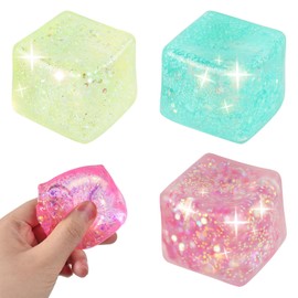 svpfuo Pack of 3 Adult Stress Balls, Anti-Stress Ball, Squeeze Ball, Three Colours Square Gel Ice Cubes, Pinching and Squeezing, Slow Rebound Maltose Ice Cubes, Stress Reliever Ball