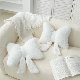 UNWAAT 2 Pcs Plush Bow Pillow Cute Bowknot Plush Pillow Soft Bow Lumbar Pillow Home Decorative Throw Pillows for Bed Couch Living Room Decor