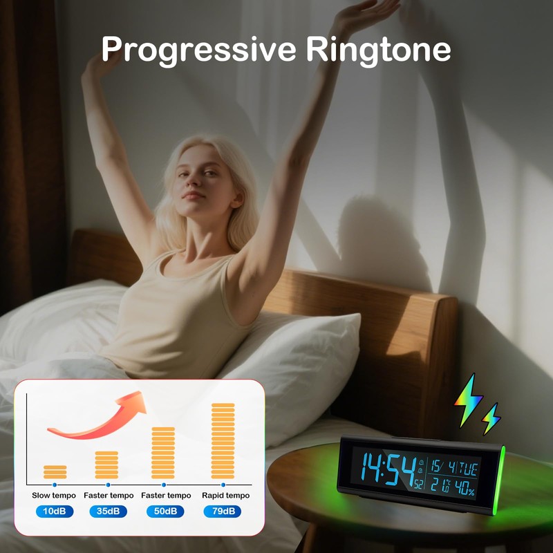 Seutgjie LED Digital Clock, Digital Desk Clock with RGB Light